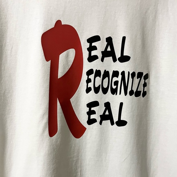 NWOT” Real Recognize Real “ Medium White Tee Shirt black, red, and white. - Picture 2 of 3